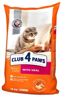 Сухой корм для кошек Club 4 Paws Premium с телятиной (14кг)