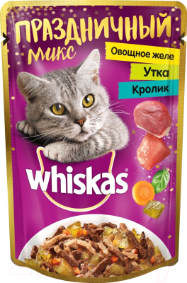 Влажный корм для кошек Whiskas Аппетитный микс с уткой, кроликом и овощами в желе (85г)