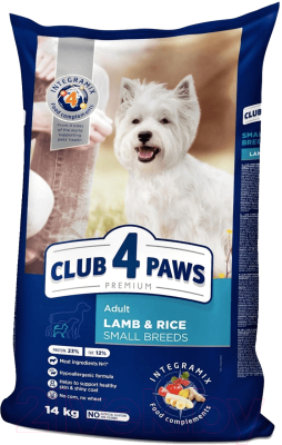 Сухой корм для собак Club 4 Paws Premium для взрослых собак малых пород с ягненком и рисом (14кг)