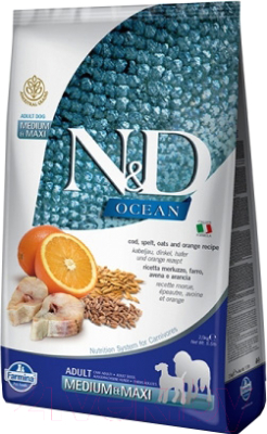 Сухой корм для собак Farmina N&D Low Grain Ocean Codfish&Orange Adult Medium/Maxi (12кг)