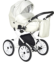 Детская универсальная коляска INDIGO Mio Plus 14 2 в 1 (Mi 01, белая кожа/белый узор) - 