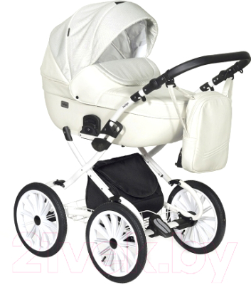 Детская универсальная коляска INDIGO Mio Plus 14 2 в 1 (Mi 01, белая кожа/белый узор)