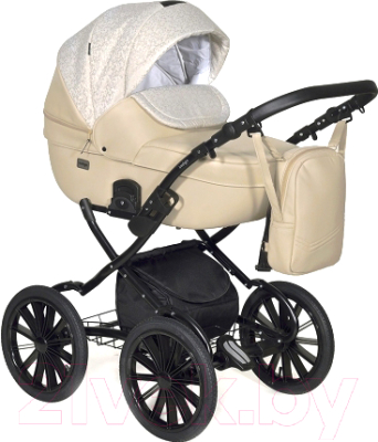 Детская универсальная коляска INDIGO Mio Plus 14 2 в 1 (Mi 02, светло-бежевая кожа/светло-бежевый узор)