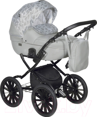 Детская универсальная коляска INDIGO Mio Plus 14 2 в 1 (Mi 03, светло-серая кожа/серый узор)
