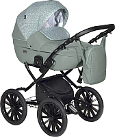 Детская универсальная коляска INDIGO Mio Plus 14 2 в 1 (Mi 06, шалфей кожа/зеленый узор) - 