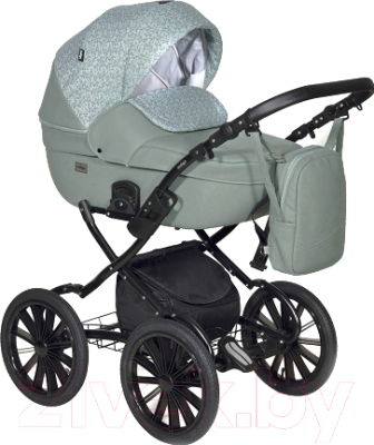 Детская универсальная коляска INDIGO Mio Plus 14 2 в 1 (Mi 06, шалфей кожа/зеленый узор)