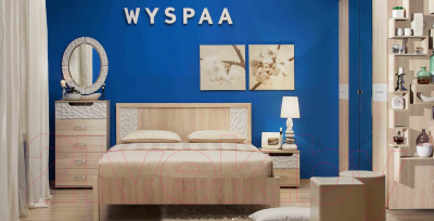 Двуспальная кровать Глазов Wyspaa 22.2 с ПМ 160x200 (дуб сонома) - Фото товара другой модели в интерьере