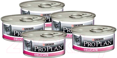 Влажный корм для кошек Pro Plan Delicate Sensitive Turkey&Rice (5x85г)