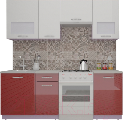 Готовая кухня ВерсоМебель ЭкоЛайт-5 2.2 (белый/темно-красный)