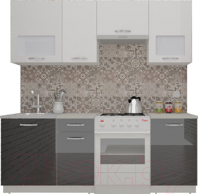 Готовая кухня ВерсоМебель ЭкоЛайт-5 2.3 (белый/черный графит)