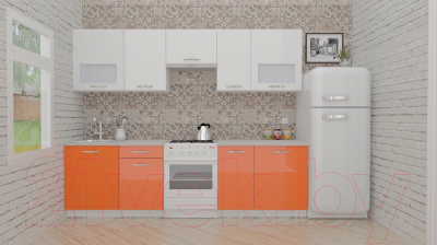 Готовая кухня ВерсоМебель ЭкоЛайт-5 2.8 (белый/яркий оранжевый)