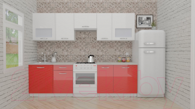 Готовая кухня ВерсоМебель ЭкоЛайт-5 2.8 (белый/красный)