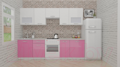 Готовая кухня ВерсоМебель ЭкоЛайт-5 2.8 (белый/розовый)