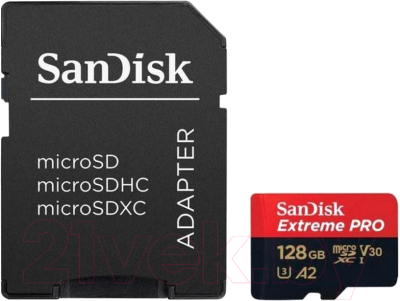 Карта памяти SanDisk Extreme Pro MicroSDXC 128GB + адаптер (SDSQXCY-128G-GN6MA)