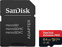 

Карта памяти SanDisk, Extreme Pro MicroSDXC 64GB + адаптер (SDSQXCY-064G-GN6MA)