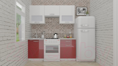 Готовая кухня ВерсоМебель ЭкоЛайт-6 1.7 (белый/темно-красный)