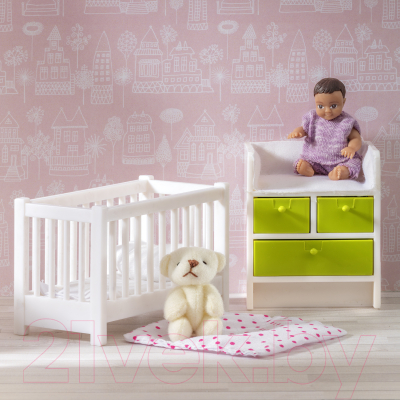 Комплект аксессуаров для кукольного домика Lundby Кровать с пеленальным комодом / LB-60209900