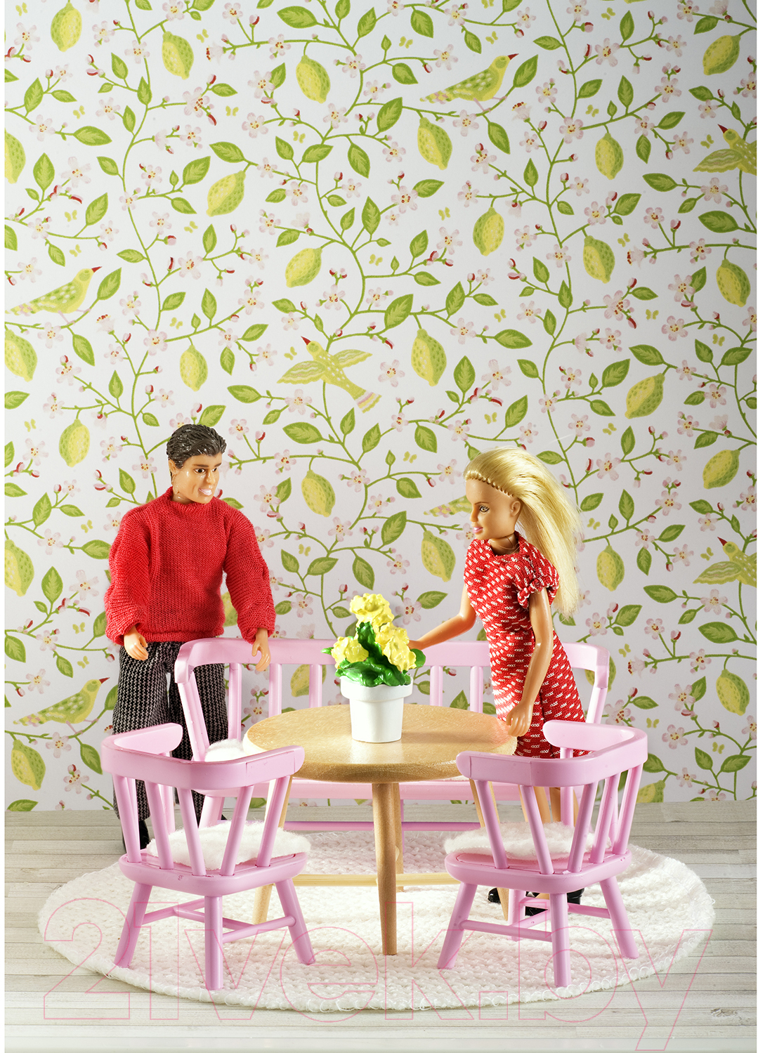 Комплект аксессуаров для кукольного домика Lundby Обеденный уголок / LB-60207900 (розовый)