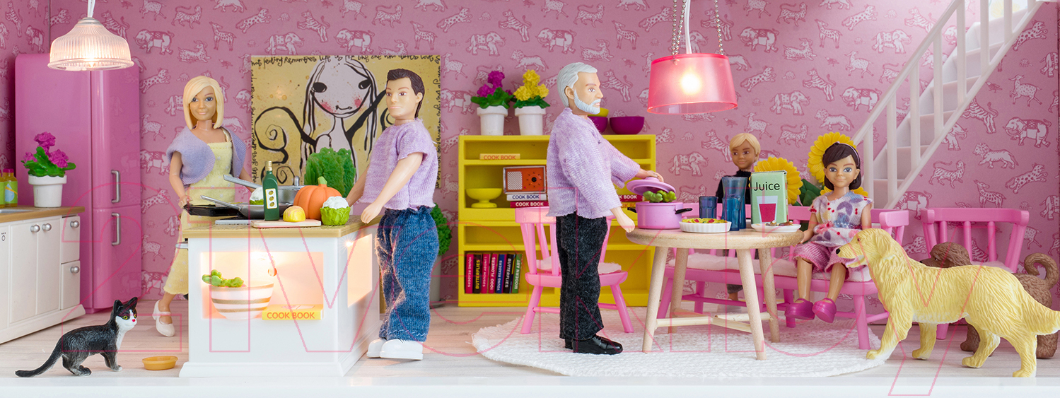 Комплект аксессуаров для кукольного домика Lundby Обеденный уголок / LB-60207900 (розовый)