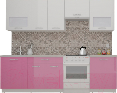 Готовая кухня ВерсоМебель ЭкоЛайт-6 2.5 (белый/розовый)