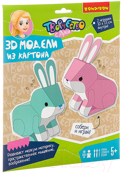 Набор для творчества Bondibon 3D модели из картона. Зайчики / ВВ3363