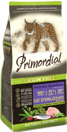 Сухой корм для кошек Primordial Cat Neutered Turkey & Herring / MGSP1302