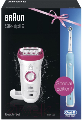Эпилятор Braun Silk-Epil 9-521+электрич. зубная щетка Oral-B Pro 500/D16.513U