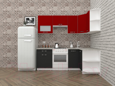 Готовая кухня ВерсоМебель Эко-6 1.2x2.2 правая (антрацит/красный чили)