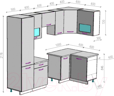 Кухонный гарнитур ВерсоМебель Эко-6 1.2x2.7 правая (дуб крафт белый/антрацит)