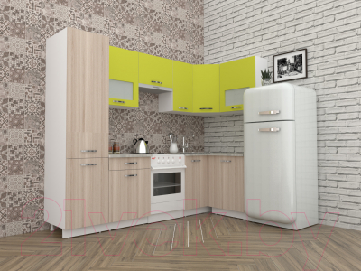 Кухонный гарнитур ВерсоМебель Эко-6 1.2x2.7 правая (ясень шимо светлый/зеленый лайм)