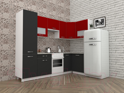 Готовая кухня ВерсоМебель Эко-6 1.2x2.7 правая (антрацит/красный чили)