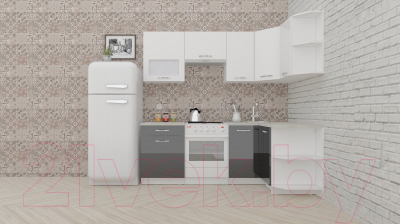 Готовая кухня ВерсоМебель ЭкоЛайт-5 1.2x2.1 правая (белый/черный графит)