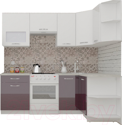 Готовая кухня ВерсоМебель ЭкоЛайт-5 1.2x2.1 правая (белый/сливовый)