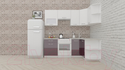 Кухонный гарнитур ВерсоМебель ЭкоЛайт-5 1.2x2.1 правая (белый/сливовый)