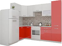 Кухонный гарнитур ВерсоМебель ЭкоЛайт-5 1.2x2.6 правая (белый/красный) - 