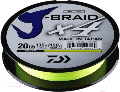 Леска плетеная Daiwa J-Braid X4E 0.10мм 135м / 12740-010 (желтый)