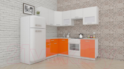 Готовая кухня ВерсоМебель ЭкоЛайт-5 1.4x2.2 правая (белый/яркий оранжевый)