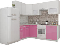 Кухонный гарнитур ВерсоМебель ЭкоЛайт-5 1.4x2.2 правая (белый/розовый) - 
