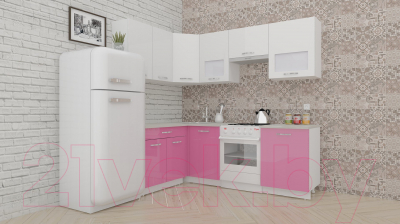 Готовая кухня ВерсоМебель ЭкоЛайт-5 1.4x2.2 правая (белый/розовый)