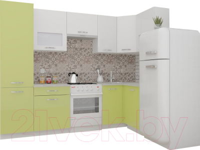 Кухонный гарнитур ВерсоМебель ЭкоЛайт-5 1.4x2.6 правая (белый/лайм)