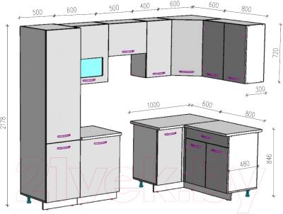 Готовая кухня ВерсоМебель ЭкоЛайт-5 1.4x2.6 правая (белый/вереск)