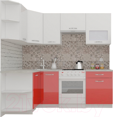 Готовая кухня ВерсоМебель ЭкоЛайт-5 1.2x2.1 левая (белый/красный)
