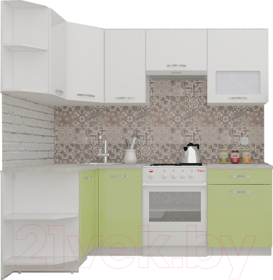 Готовая кухня ВерсоМебель ЭкоЛайт-5 1.2x2.1 левая (белый/нежно-зеленый)