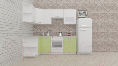Кухонный гарнитур ВерсоМебель ЭкоЛайт-5 1.2x2.1 левая (белый/нежно-зеленый)
