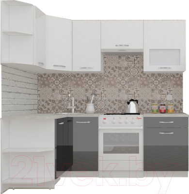 Готовая кухня ВерсоМебель ЭкоЛайт-5 1.2x2.1 левая (белый/черный графит)