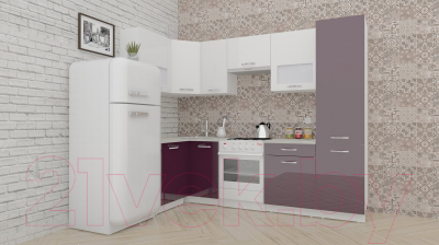 Кухонный гарнитур ВерсоМебель ЭкоЛайт-5 1.2x2.6 левая (белый/фиолетовый)