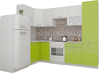 Готовая кухня ВерсоМебель ЭкоЛайт-5 1.2x2.6 левая (белый/лайм яркий) - 