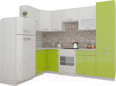 Готовая кухня ВерсоМебель ЭкоЛайт-5 1.2x2.6 левая (белый/лайм яркий)
