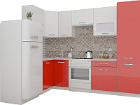 Кухонный гарнитур ВерсоМебель ЭкоЛайт-5 1.4x2.6 левая (белый/красный) - 
