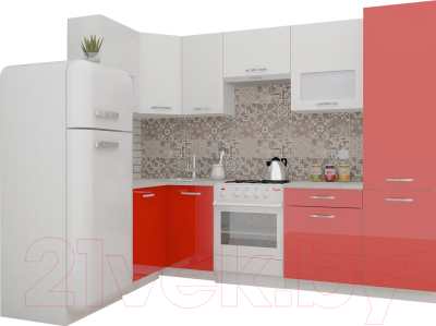 Готовая кухня ВерсоМебель ЭкоЛайт-5 1.4x2.6 левая (белый/красный)